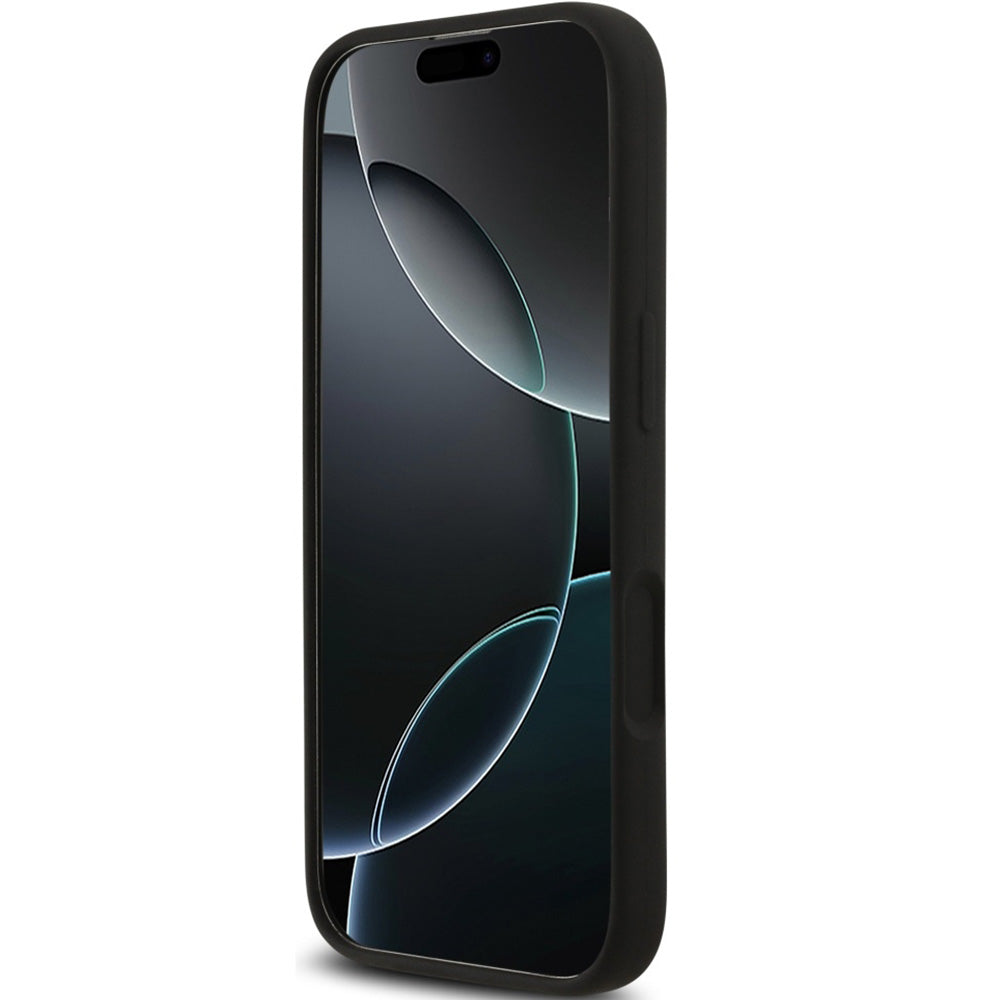 Handyhülle für iPhone 17, Guess Hardcase Silicone Triangle Logo mit MagSafe, Schwarz