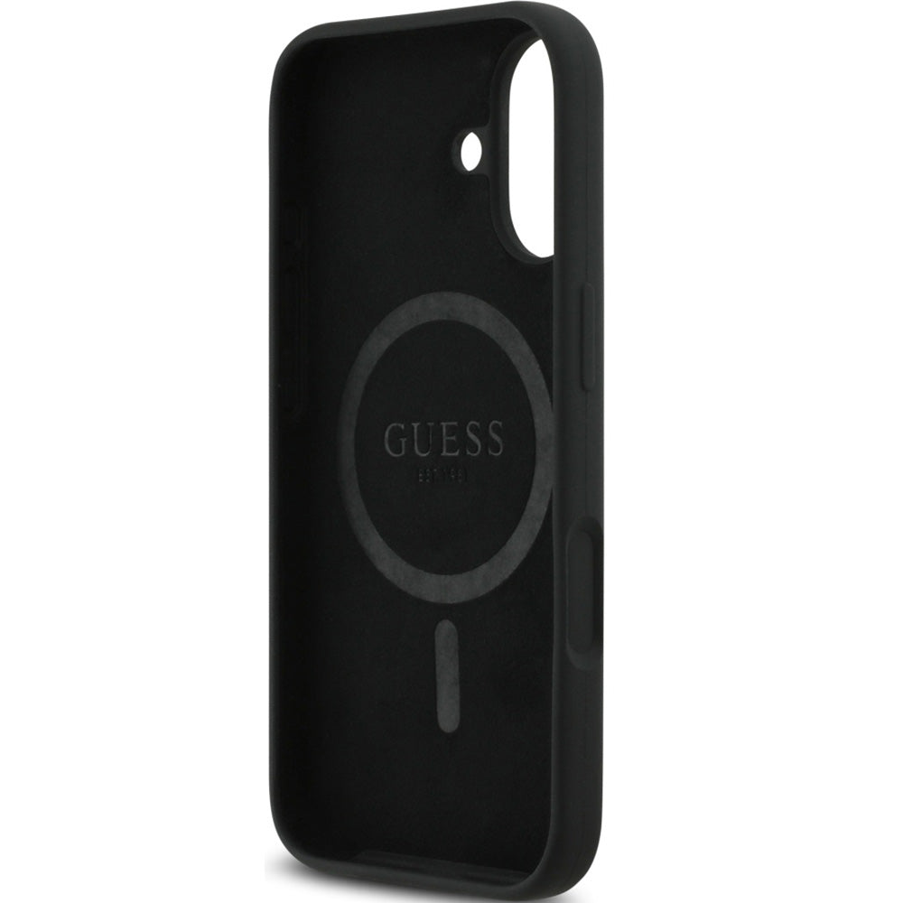 Handyhülle für iPhone 17, Guess Hardcase Silicone Triangle Logo mit MagSafe, Schwarz
