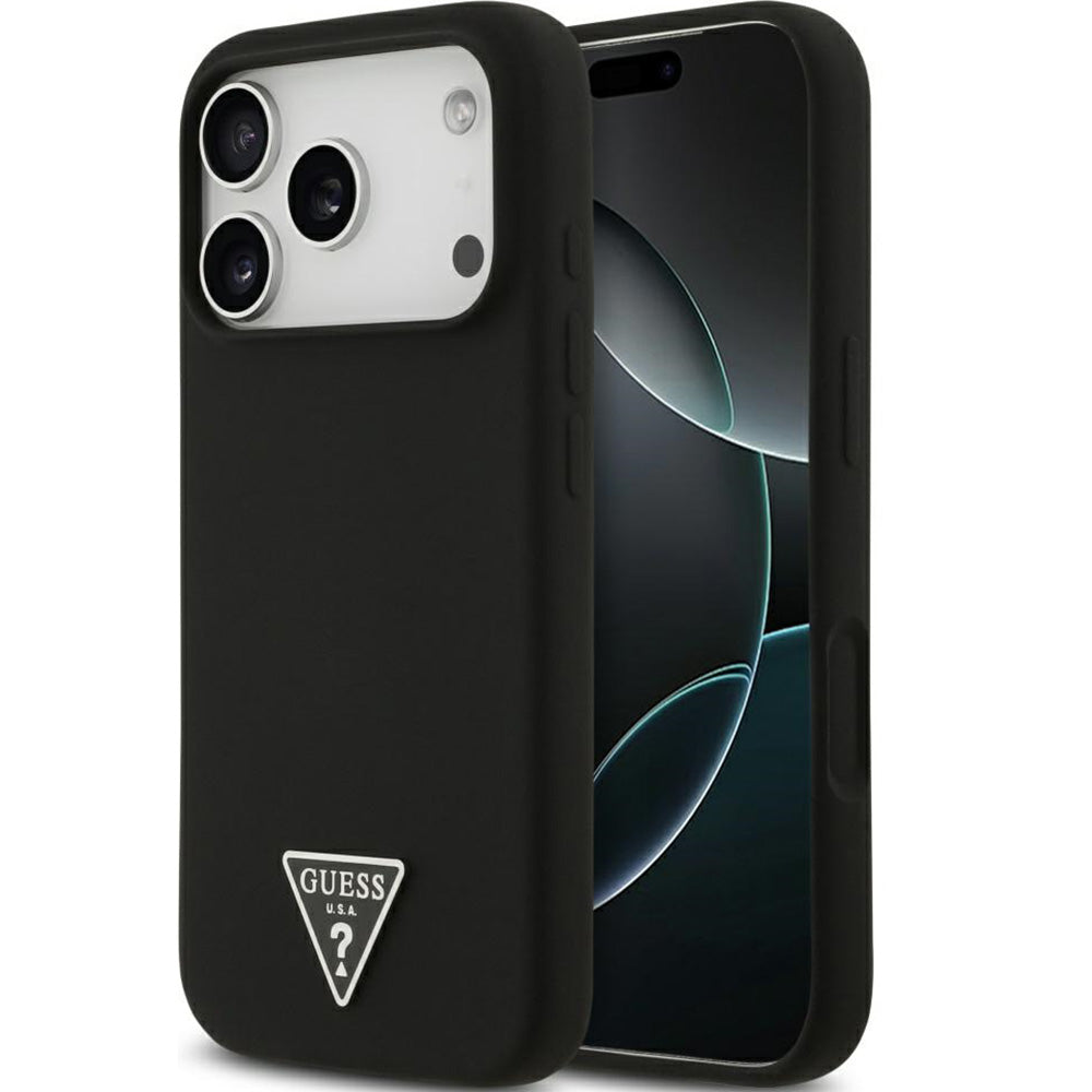 Handyhülle für iPhone 17 Pro Max, Guess Hardcase Silicone Triangle Logo mit MagSafe, Schwarz