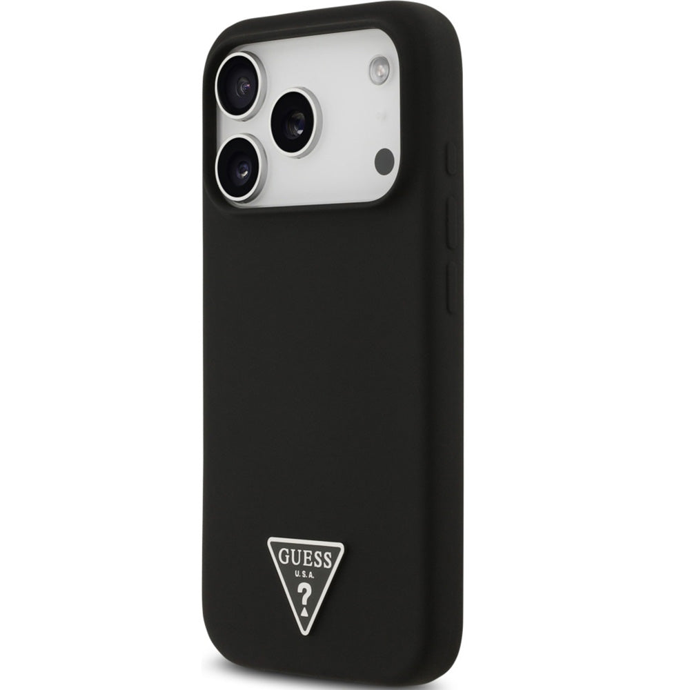 Handyhülle für iPhone 17 Pro Max, Guess Hardcase Silicone Triangle Logo mit MagSafe, Schwarz