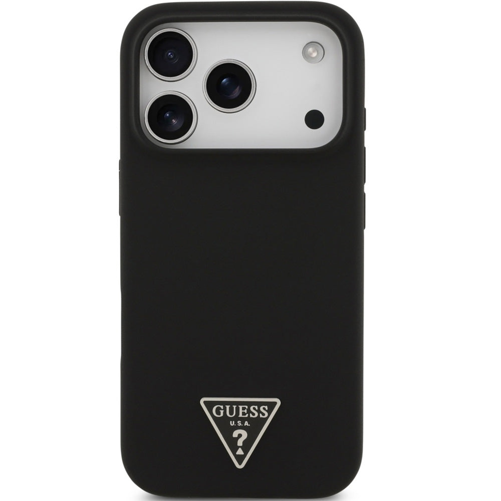 Handyhülle für iPhone 17 Pro Max, Guess Hardcase Silicone Triangle Logo mit MagSafe, Schwarz