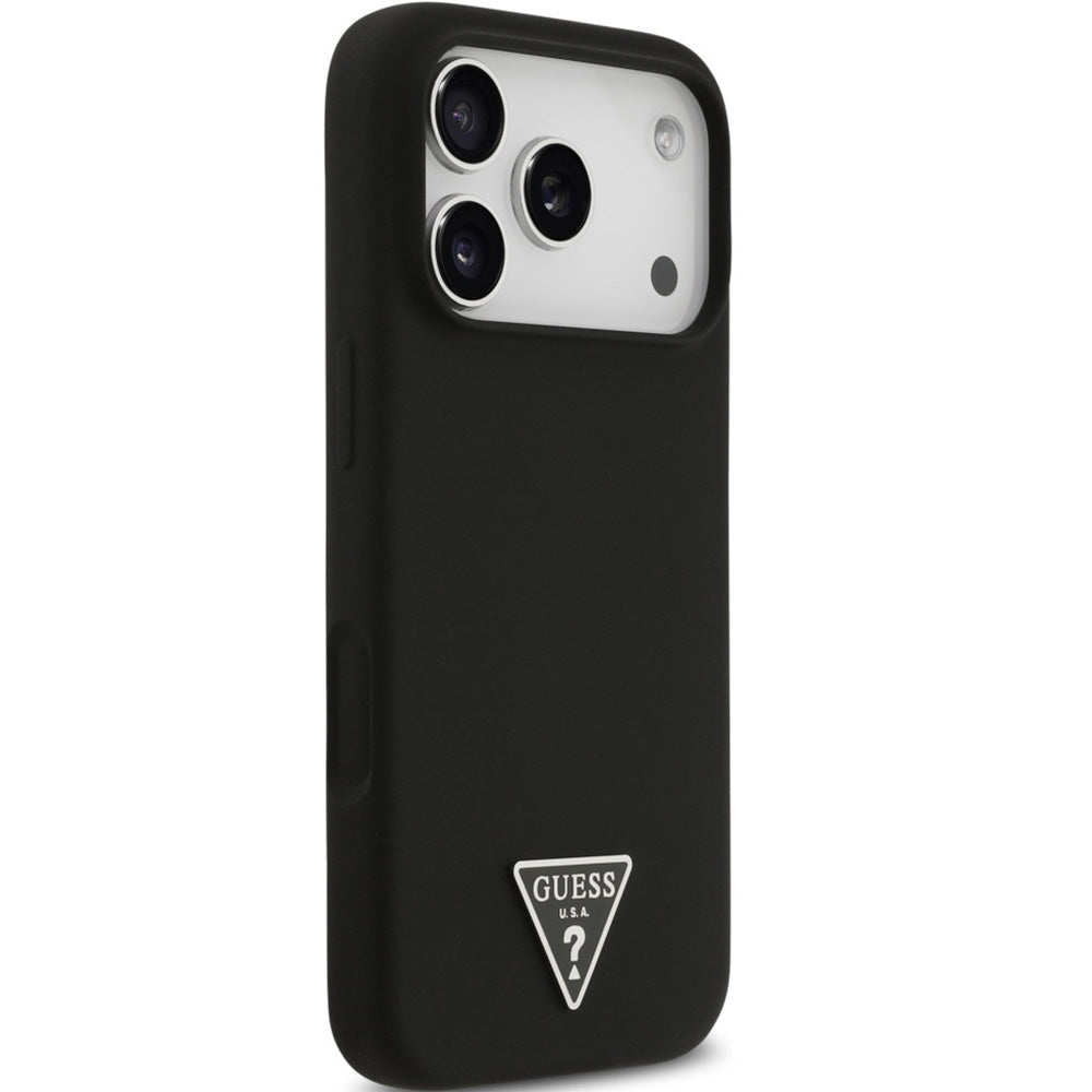Handyhülle für iPhone 17 Pro Max, Guess Hardcase Silicone Triangle Logo mit MagSafe, Schwarz