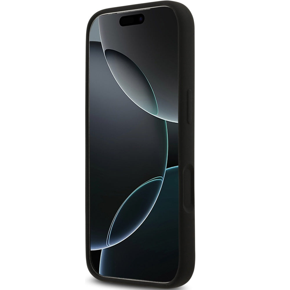 Handyhülle für iPhone 17 Pro Max, Guess Hardcase Silicone Triangle Logo mit MagSafe, Schwarz