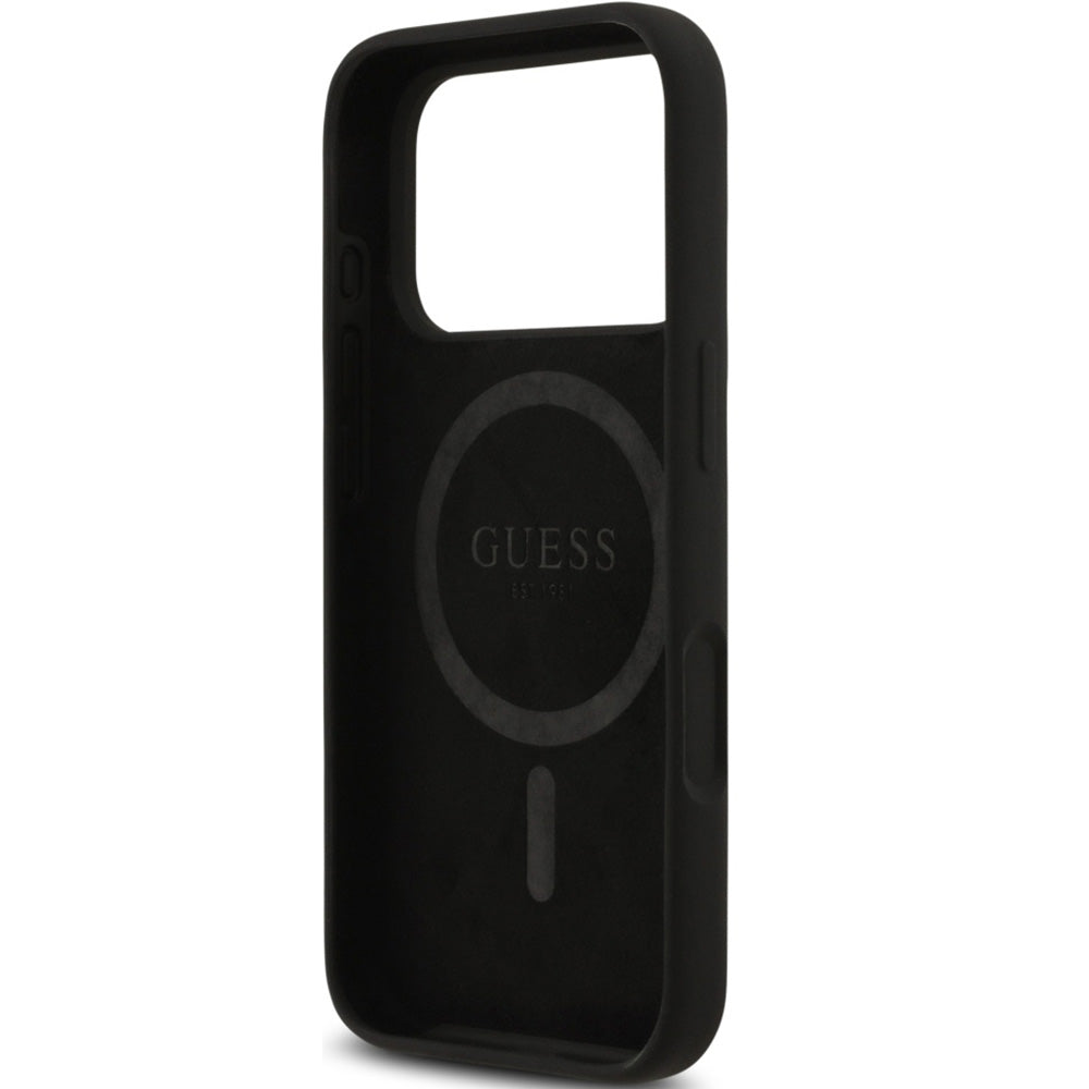 Handyhülle für iPhone 17 Pro Max, Guess Hardcase Silicone Triangle Logo mit MagSafe, Schwarz