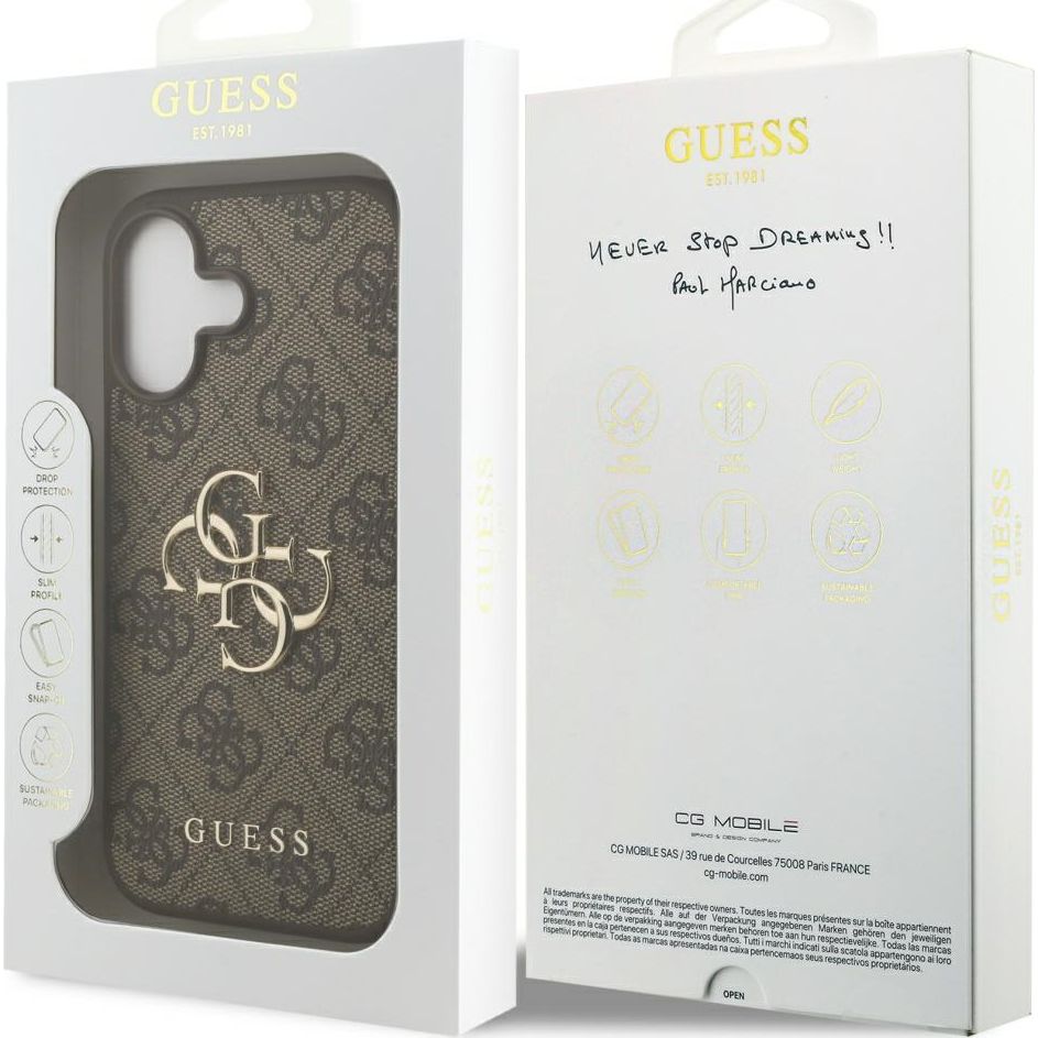 Handyhülle für iPhone 17, Guess Hardcase 4G Big Metal Logo, Braun