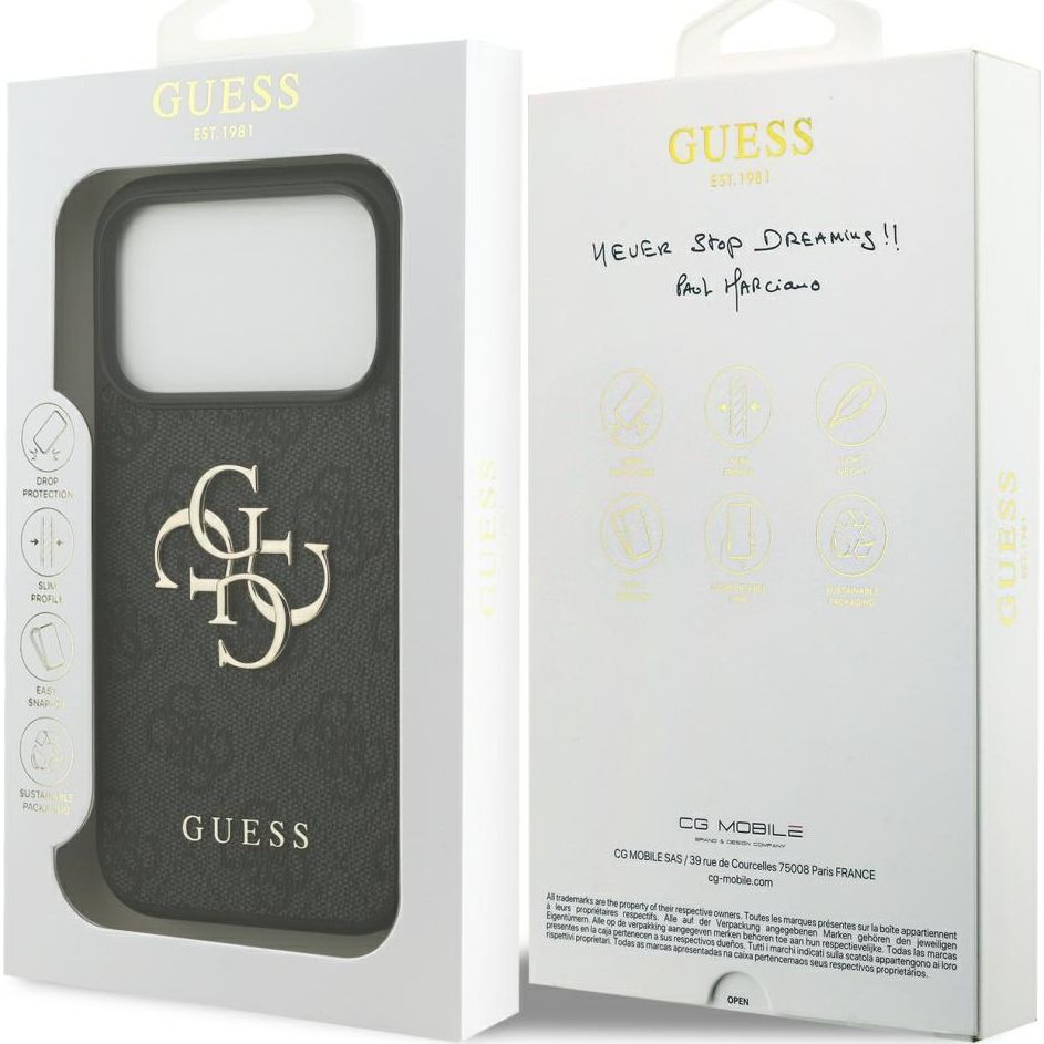 Handyhülle für iPhone 17 Pro, Guess Hardcase 4G Big Metal Logo, Schwarz