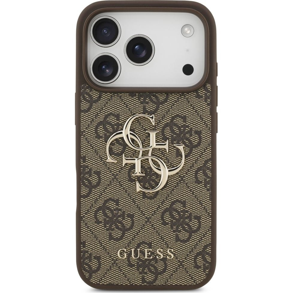 Handyhülle für iPhone 17 Pro, Guess Hardcase 4G Big Metal Logo, Braun