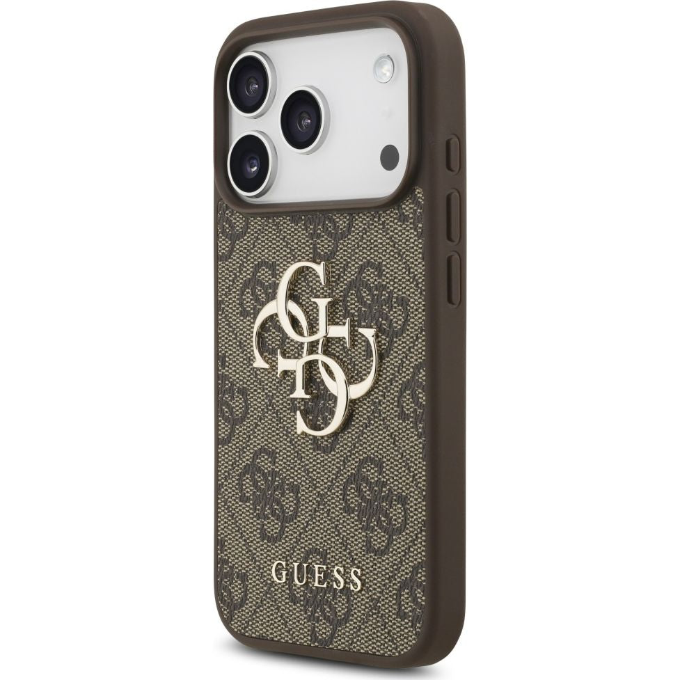 Handyhülle für iPhone 17 Pro, Guess Hardcase 4G Big Metal Logo, Braun