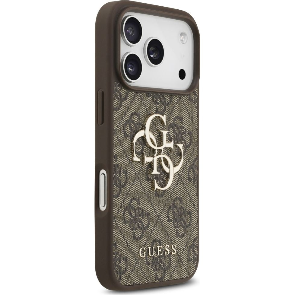 Handyhülle für iPhone 17 Pro, Guess Hardcase 4G Big Metal Logo, Braun