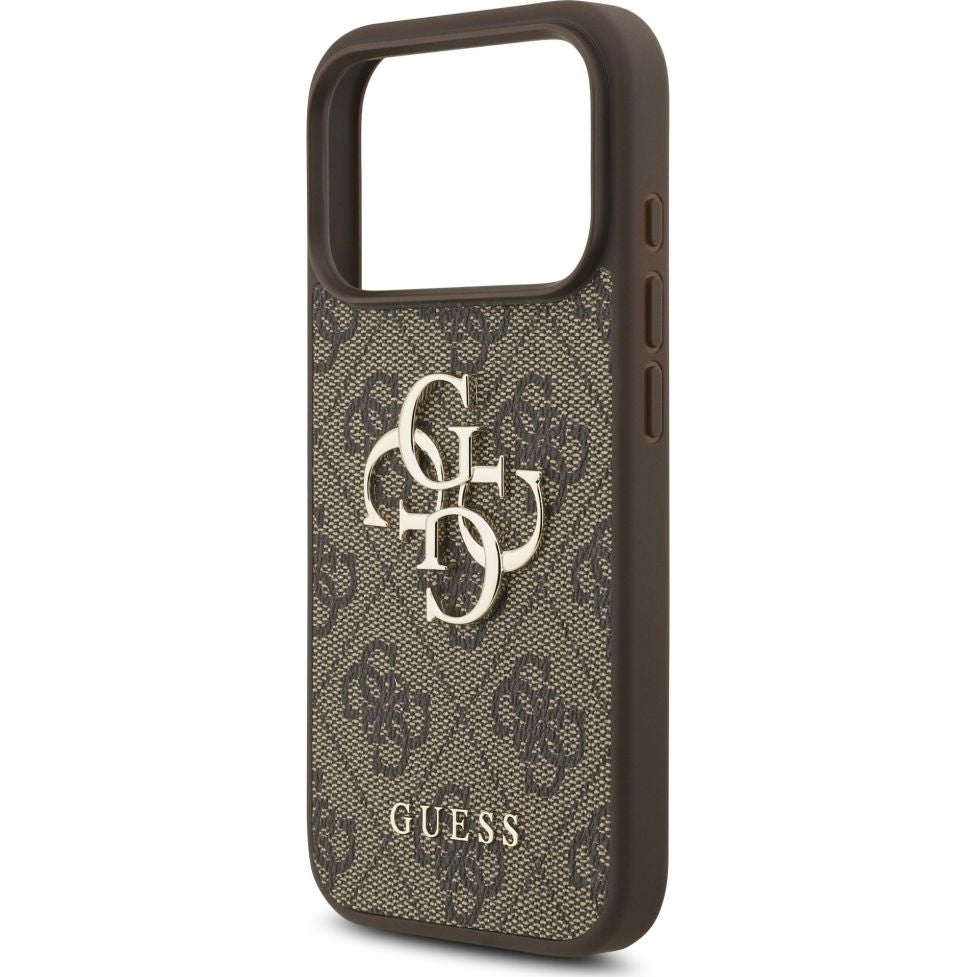 Handyhülle für iPhone 17 Pro, Guess Hardcase 4G Big Metal Logo, Braun