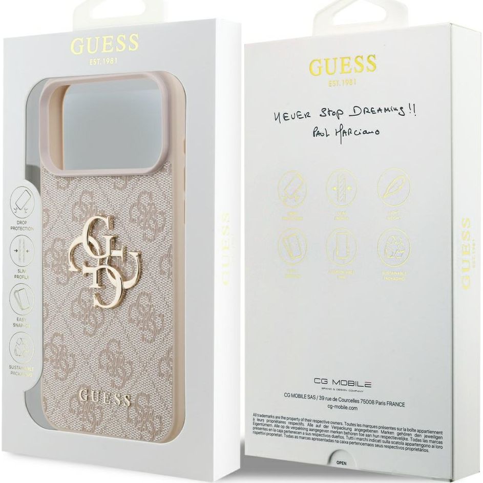 Handyhülle für iPhone 17 Pro Max, Guess Hardcase 4G Big Metal Logo, Rosa