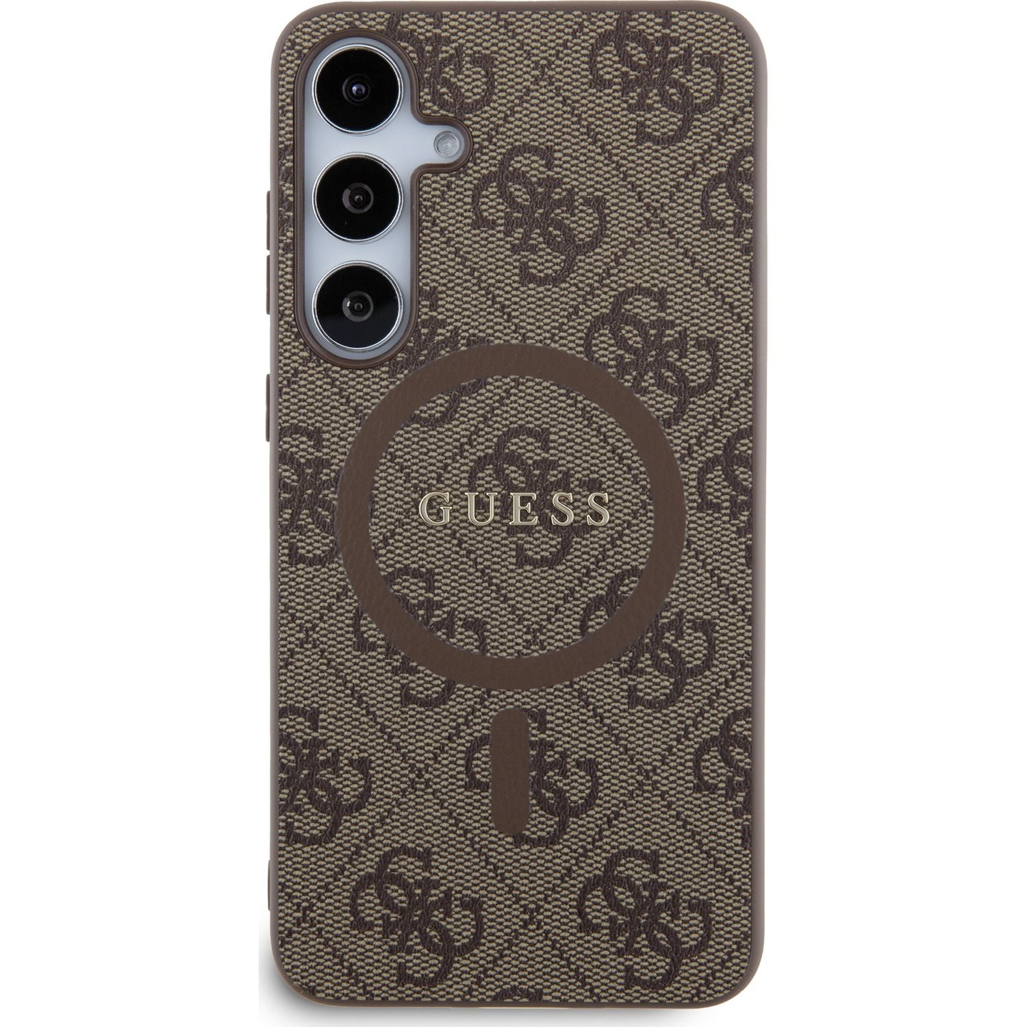 Schutzhülle für Galaxy S24 Plus, Guess Hardcase 4G Leather Metal Logo MagSafe, Braun