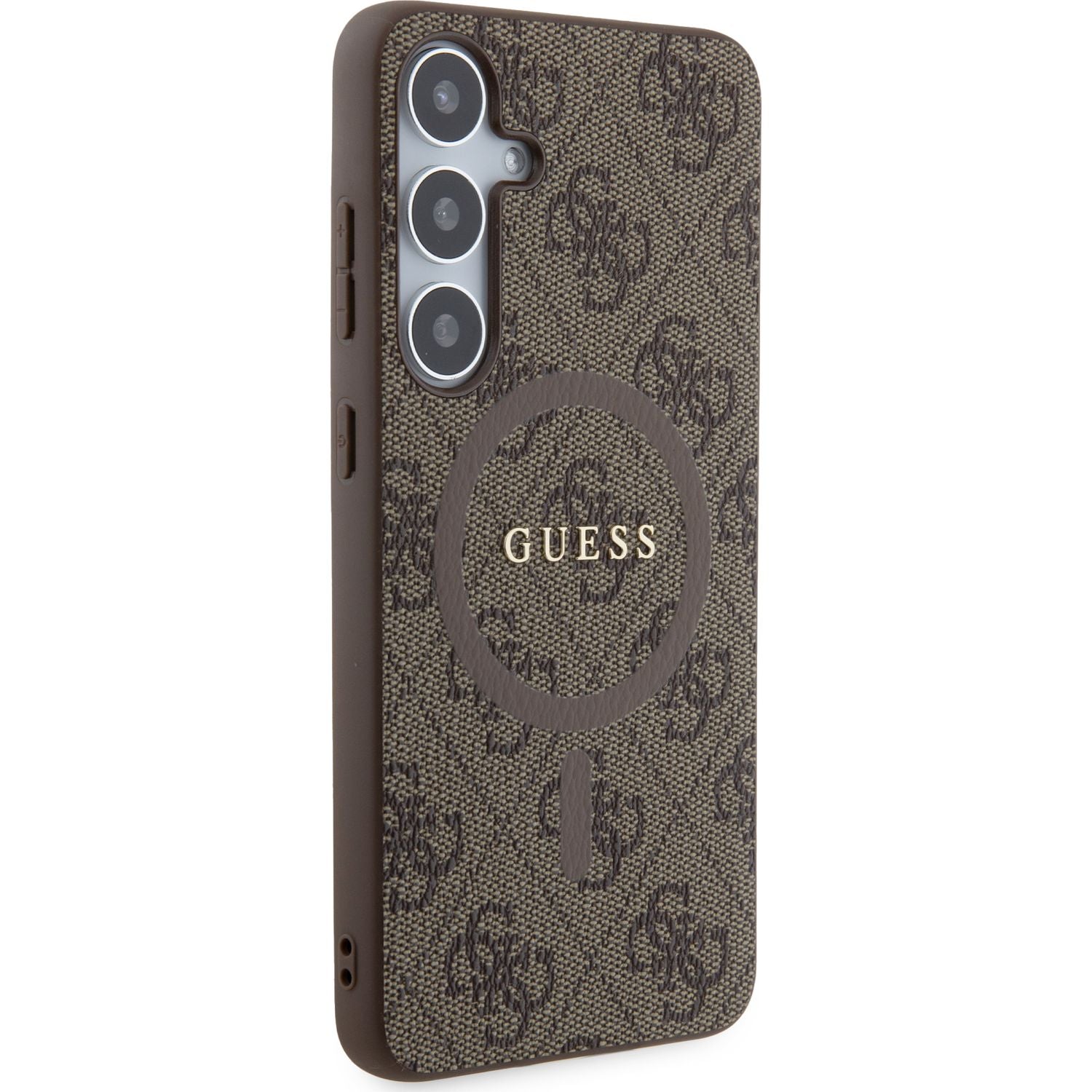 Schutzhülle für Galaxy S24 Plus, Guess Hardcase 4G Leather Metal Logo MagSafe, Braun