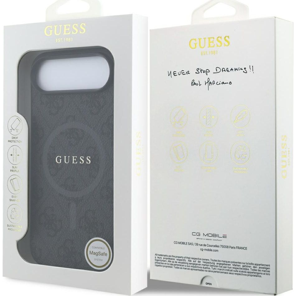 Handyhülle für iPhone Air, Guess Hardcase 4G Ring Classic Logo mit MagSafe, Schwarz