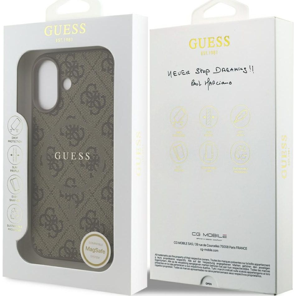 Handyhülle für iPhone 17, Guess Hardcase 4G Ring Classic Logo mit MagSafe, Braun