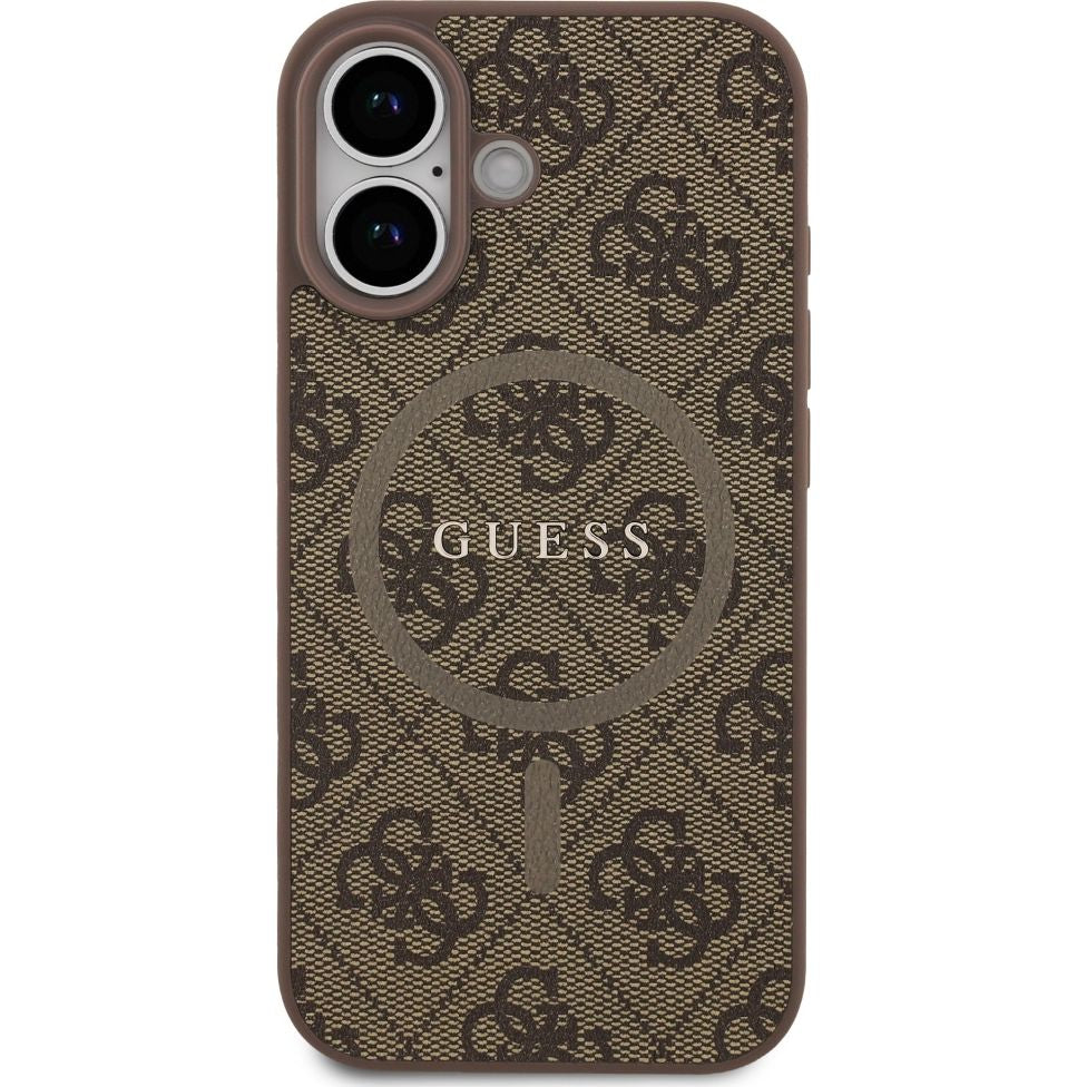 Handyhülle für iPhone 17, Guess Hardcase 4G Ring Classic Logo mit MagSafe, Braun