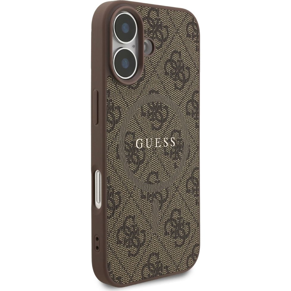 Handyhülle für iPhone 17, Guess Hardcase 4G Ring Classic Logo mit MagSafe, Braun