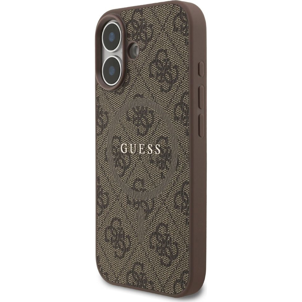 Handyhülle für iPhone 17, Guess Hardcase 4G Ring Classic Logo mit MagSafe, Braun