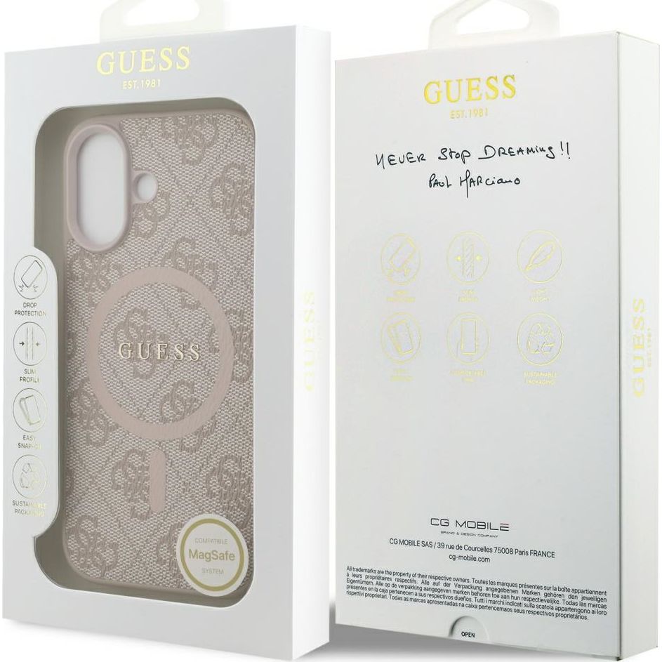 Handyhülle für iPhone 17, Guess Hardcase 4G Ring Classic Logo mit MagSafe, Rosa