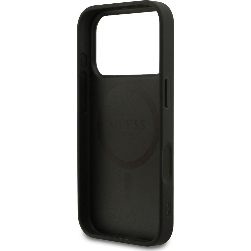 Handyhülle für iPhone 17 Pro, Guess Hardcase 4G Ring Classic Logo mit MagSafe, Schwarz