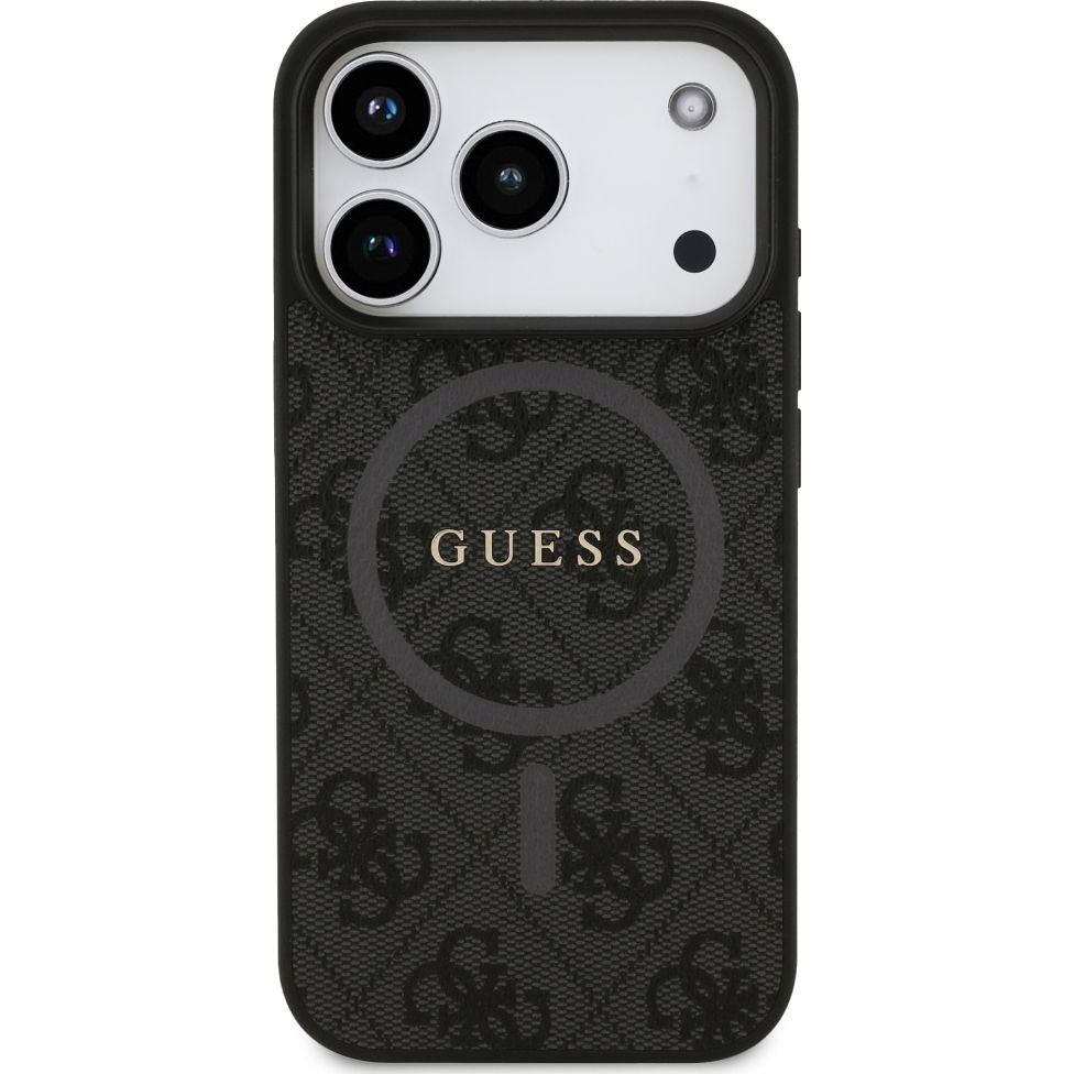 Handyhülle für iPhone 17 Pro, Guess Hardcase 4G Ring Classic Logo mit MagSafe, Schwarz