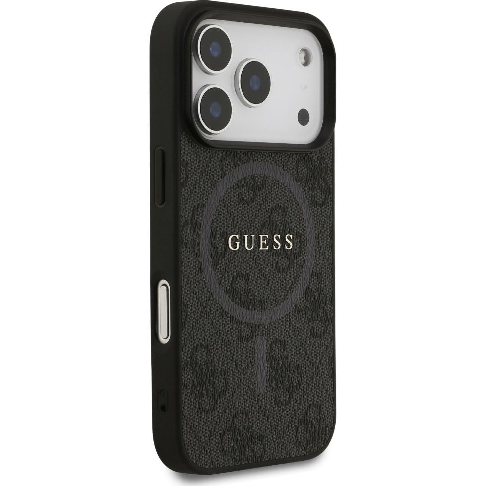 Handyhülle für iPhone 17 Pro, Guess Hardcase 4G Ring Classic Logo mit MagSafe, Schwarz