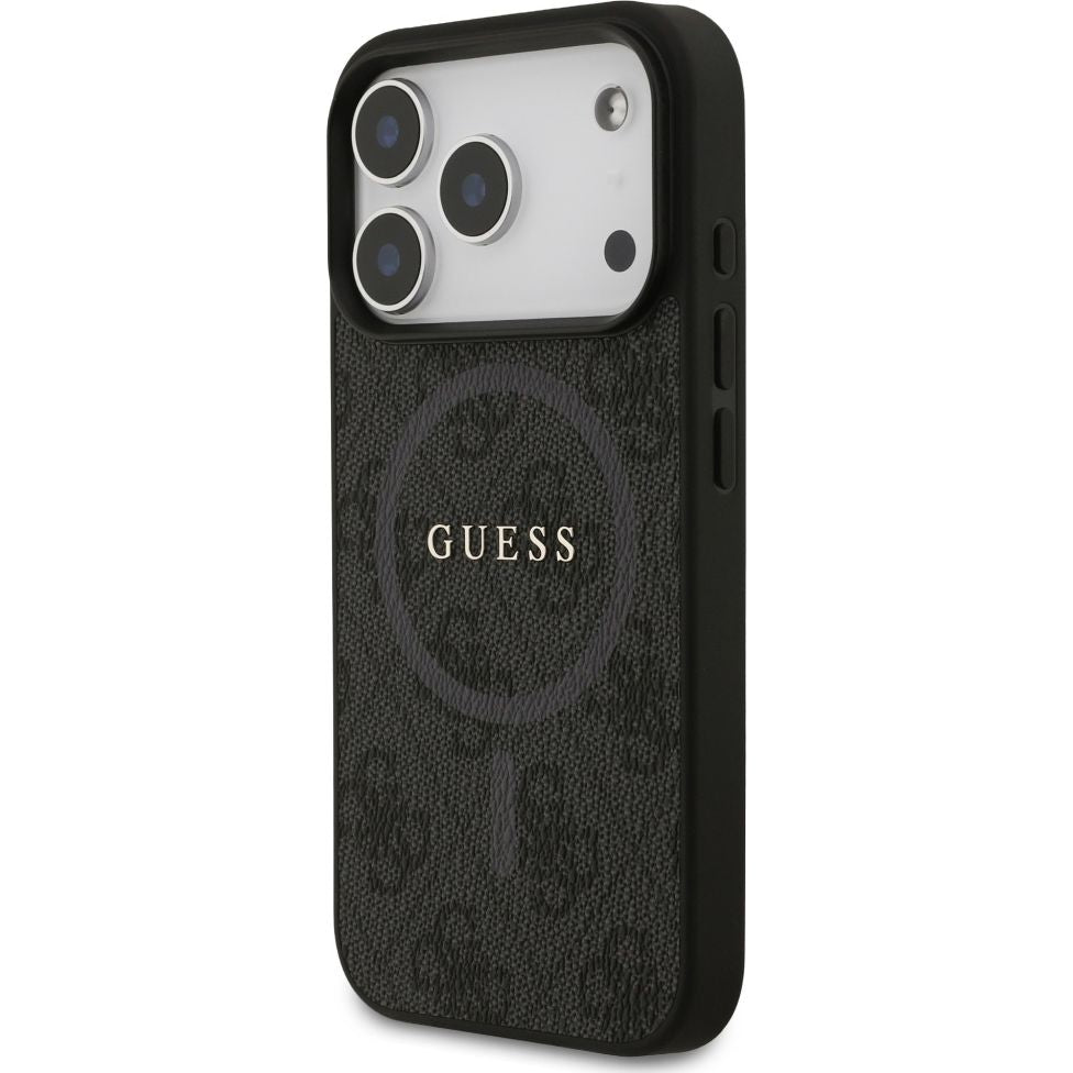 Handyhülle für iPhone 17 Pro, Guess Hardcase 4G Ring Classic Logo mit MagSafe, Schwarz