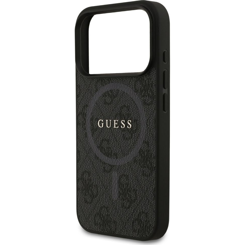 Handyhülle für iPhone 17 Pro, Guess Hardcase 4G Ring Classic Logo mit MagSafe, Schwarz