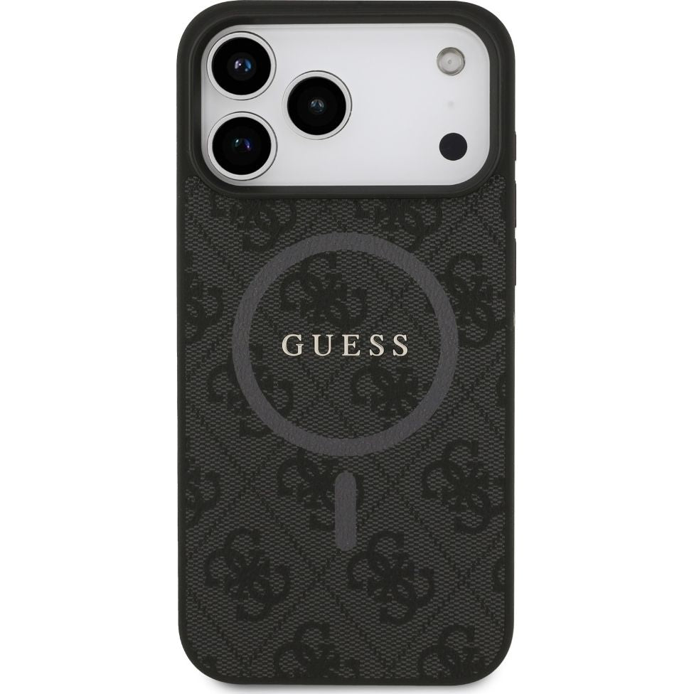 Handyhülle für iPhone 17 Pro Max, Guess Hardcase 4G Ring Classic Logo mit MagSafe, Schwarz