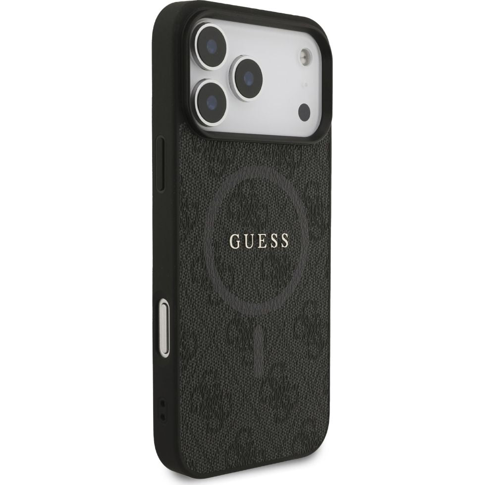Handyhülle für iPhone 17 Pro Max, Guess Hardcase 4G Ring Classic Logo mit MagSafe, Schwarz