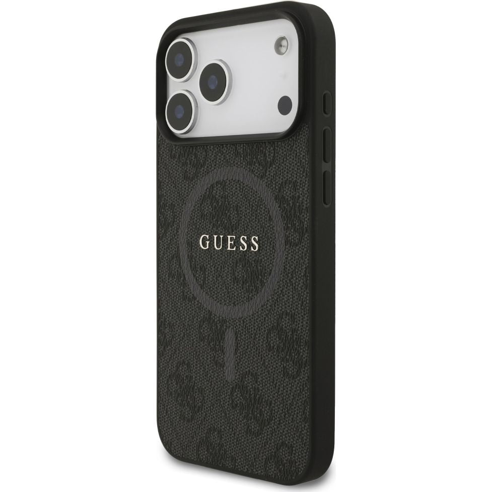 Handyhülle für iPhone 17 Pro Max, Guess Hardcase 4G Ring Classic Logo mit MagSafe, Schwarz