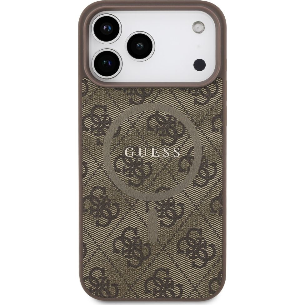 Handyhülle für iPhone 17 Pro Max, Guess Hardcase 4G Ring Classic Logo mit MagSafe, Braun