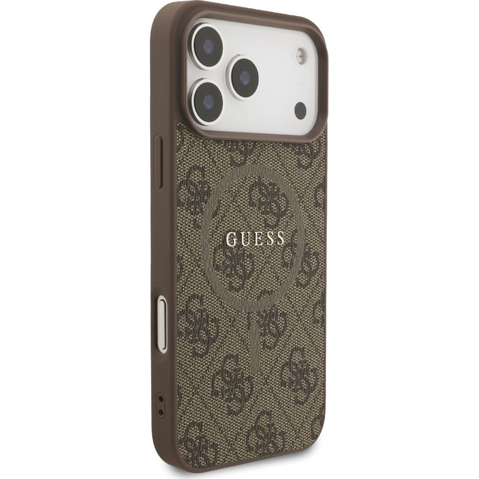 Handyhülle für iPhone 17 Pro Max, Guess Hardcase 4G Ring Classic Logo mit MagSafe, Braun
