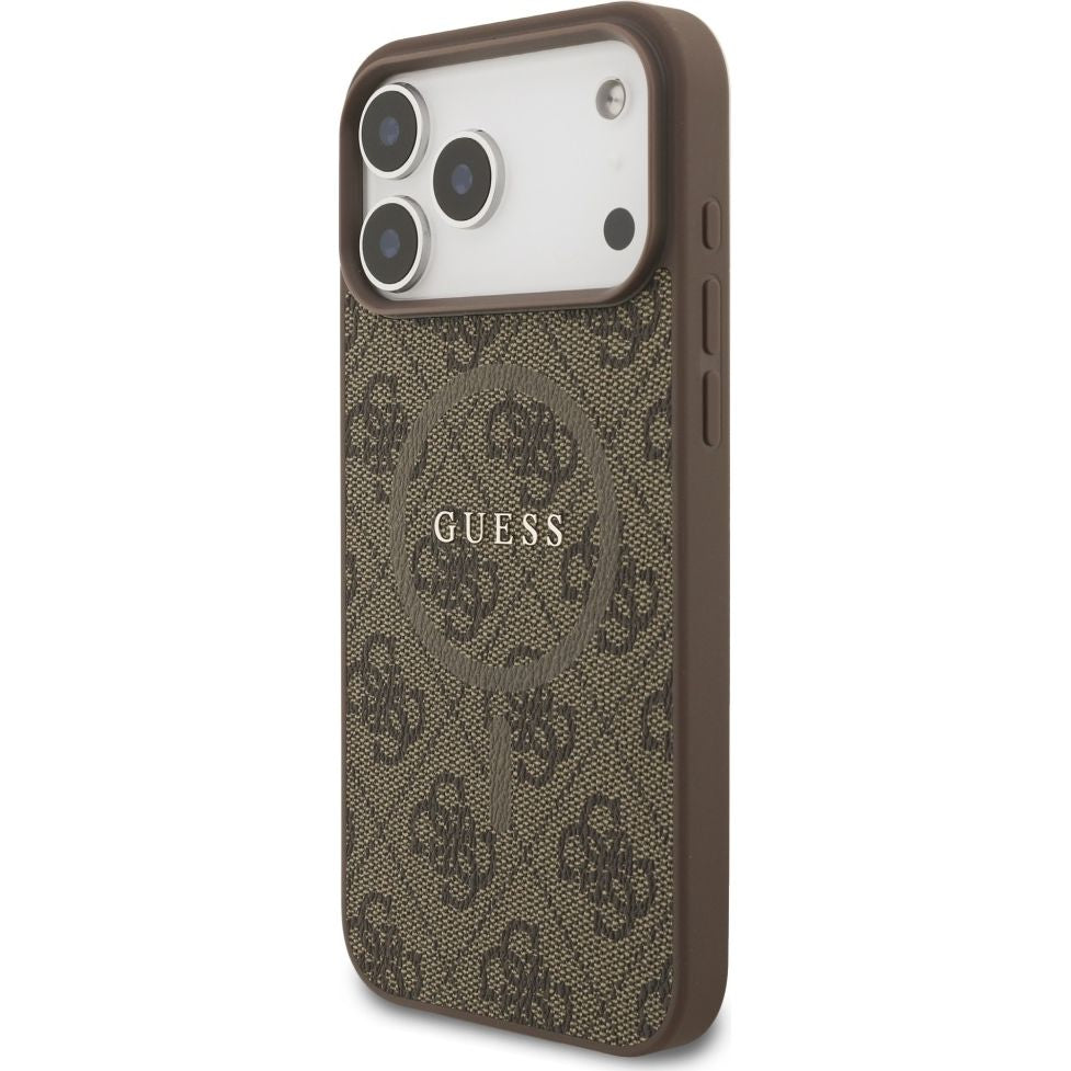 Handyhülle für iPhone 17 Pro Max, Guess Hardcase 4G Ring Classic Logo mit MagSafe, Braun