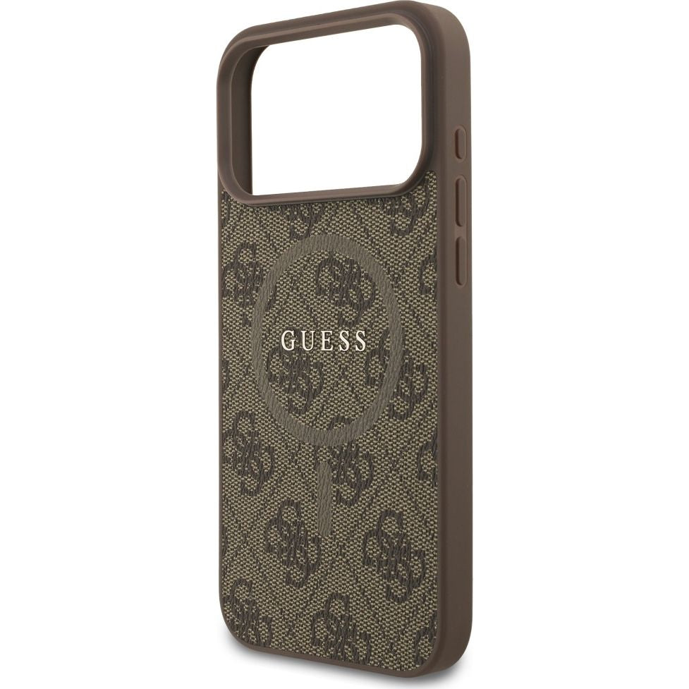 Handyhülle für iPhone 17 Pro Max, Guess Hardcase 4G Ring Classic Logo mit MagSafe, Braun