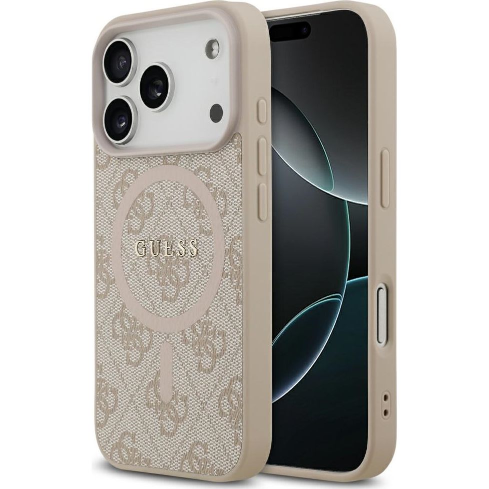 Handyhülle für iPhone 17 Pro, Guess Hardcase 4G Ring Classic Logo mit MagSafe, Rosa