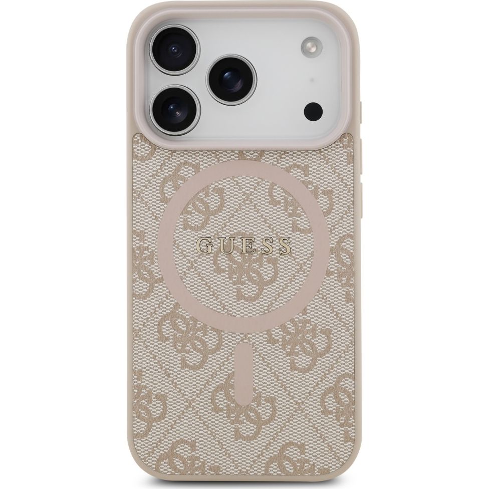 Handyhülle für iPhone 17 Pro, Guess Hardcase 4G Ring Classic Logo mit MagSafe, Rosa