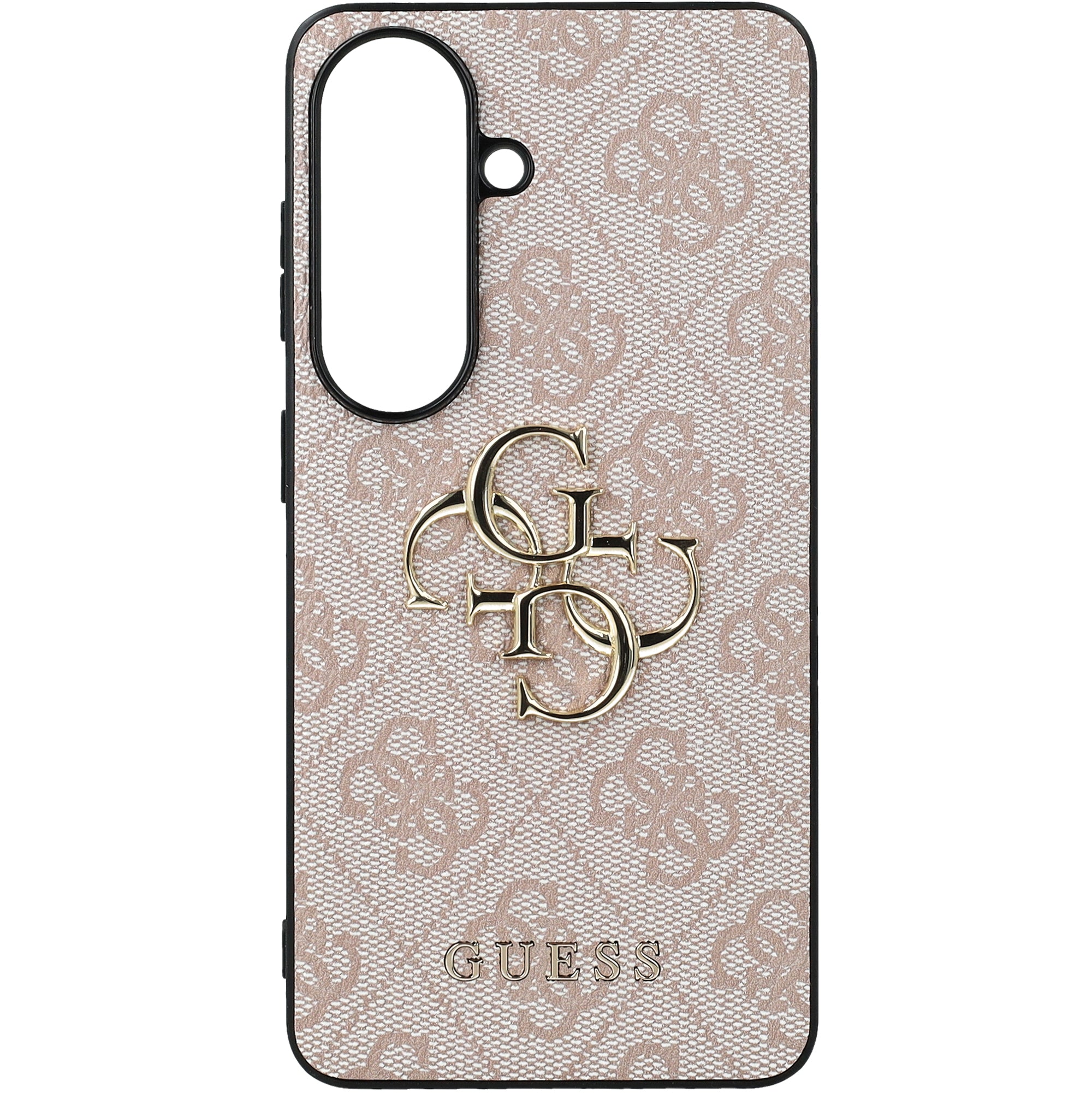 Handyhülle für Galaxy S26, Guess Hardcase Leather, Rosa / Schwarz mit Big Logo Guess