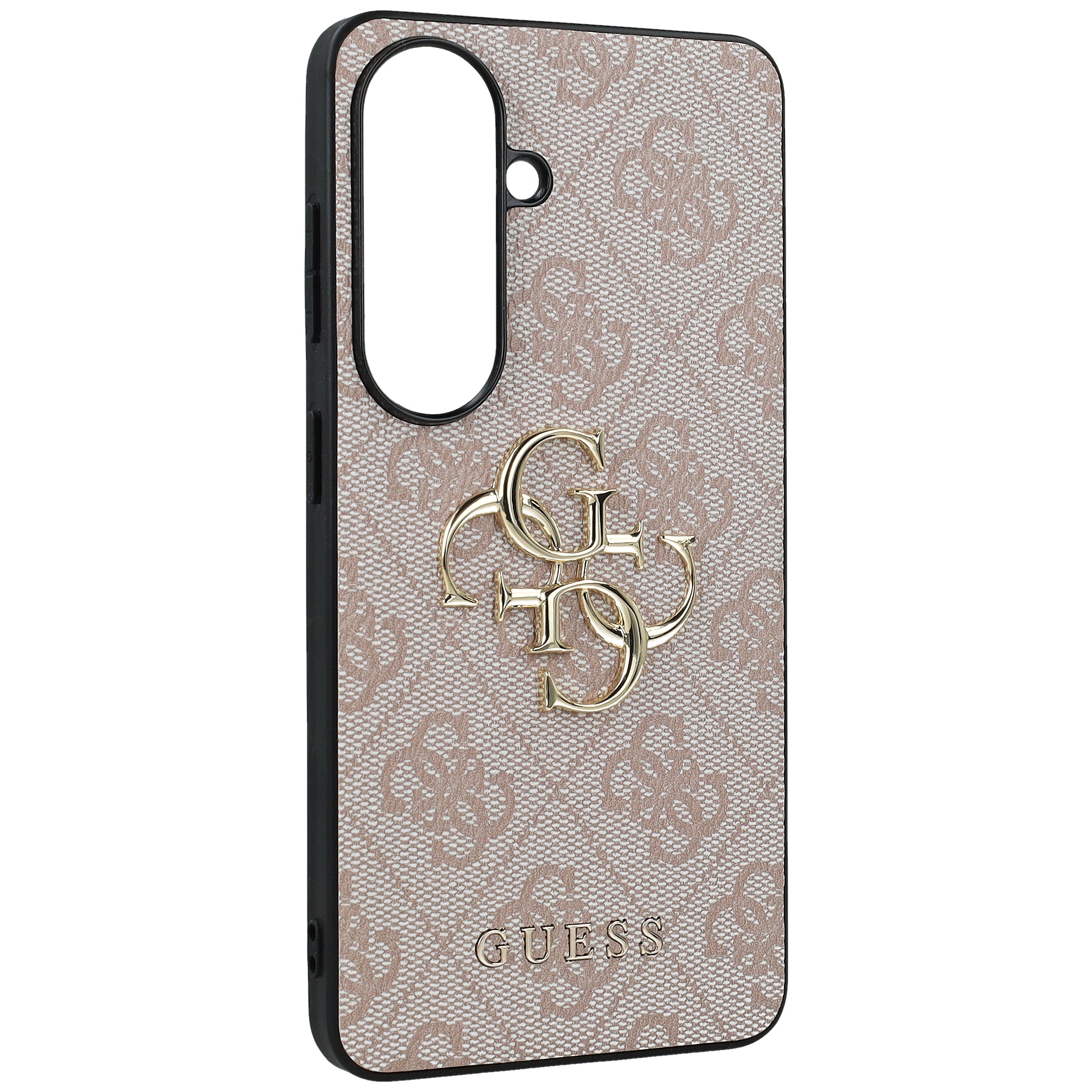 Handyhülle für Galaxy S26, Guess Hardcase Leather, Rosa / Schwarz mit Big Logo Guess