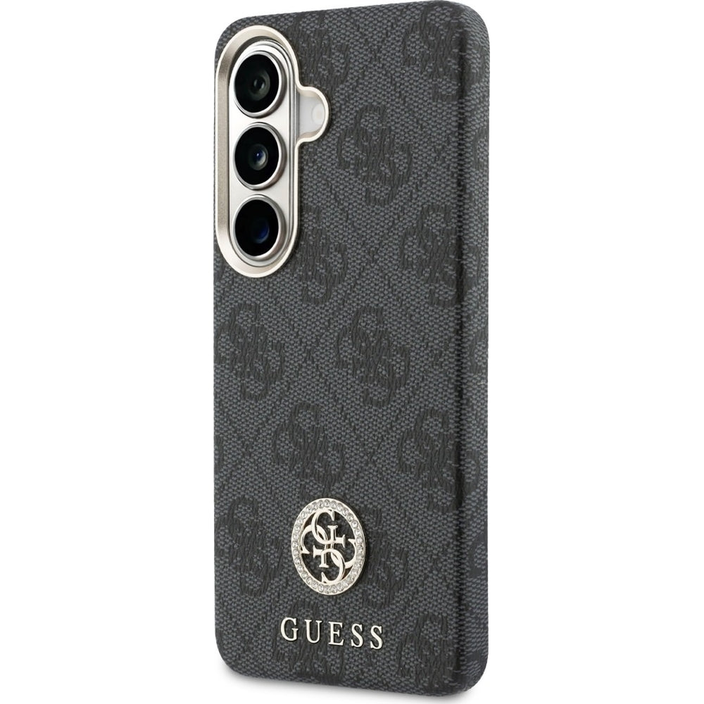 Handyhülle für Galaxy S26 Plus, Guess Saffiano Logo MagSafe, Schwarz mit Muster Rhinestone Round