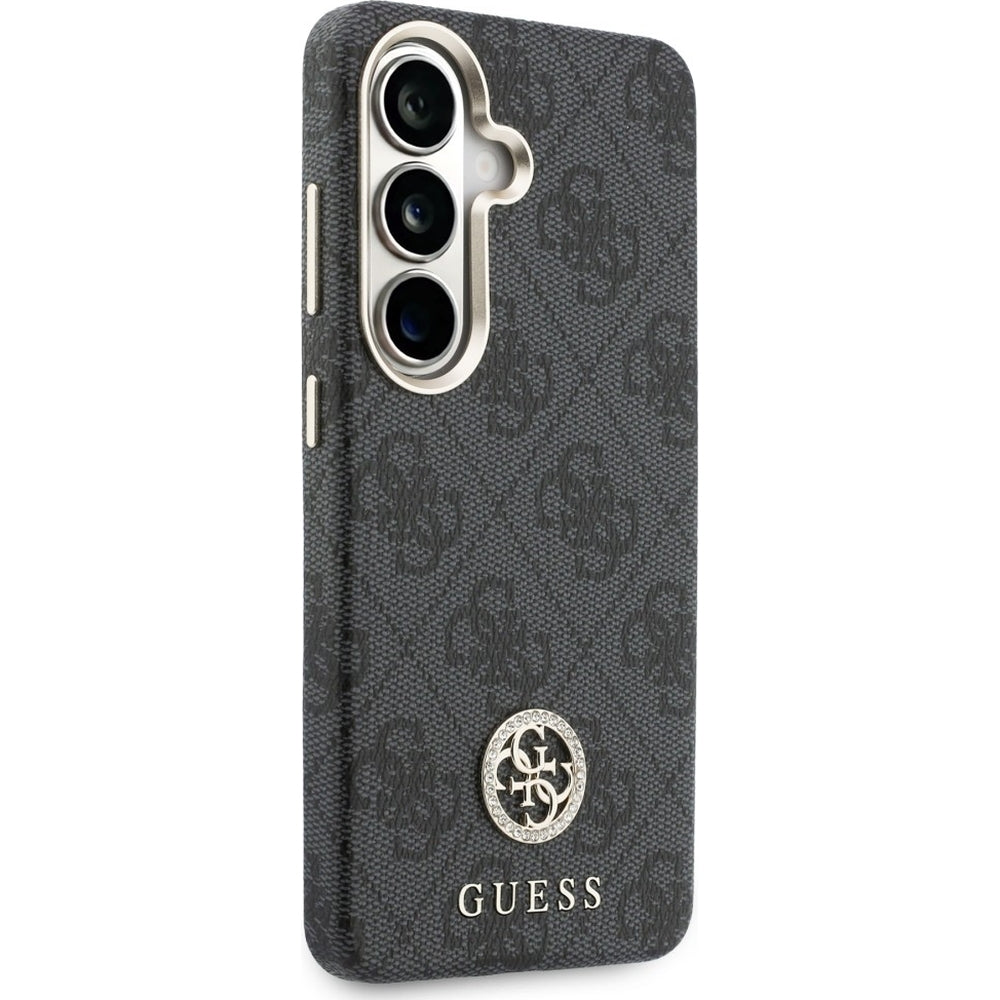 Handyhülle für Galaxy S26 Plus, Guess Saffiano Logo MagSafe, Schwarz mit Muster Rhinestone Round
