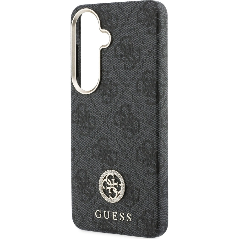 Handyhülle für Galaxy S26 Plus, Guess Saffiano Logo MagSafe, Schwarz mit Muster Rhinestone Round