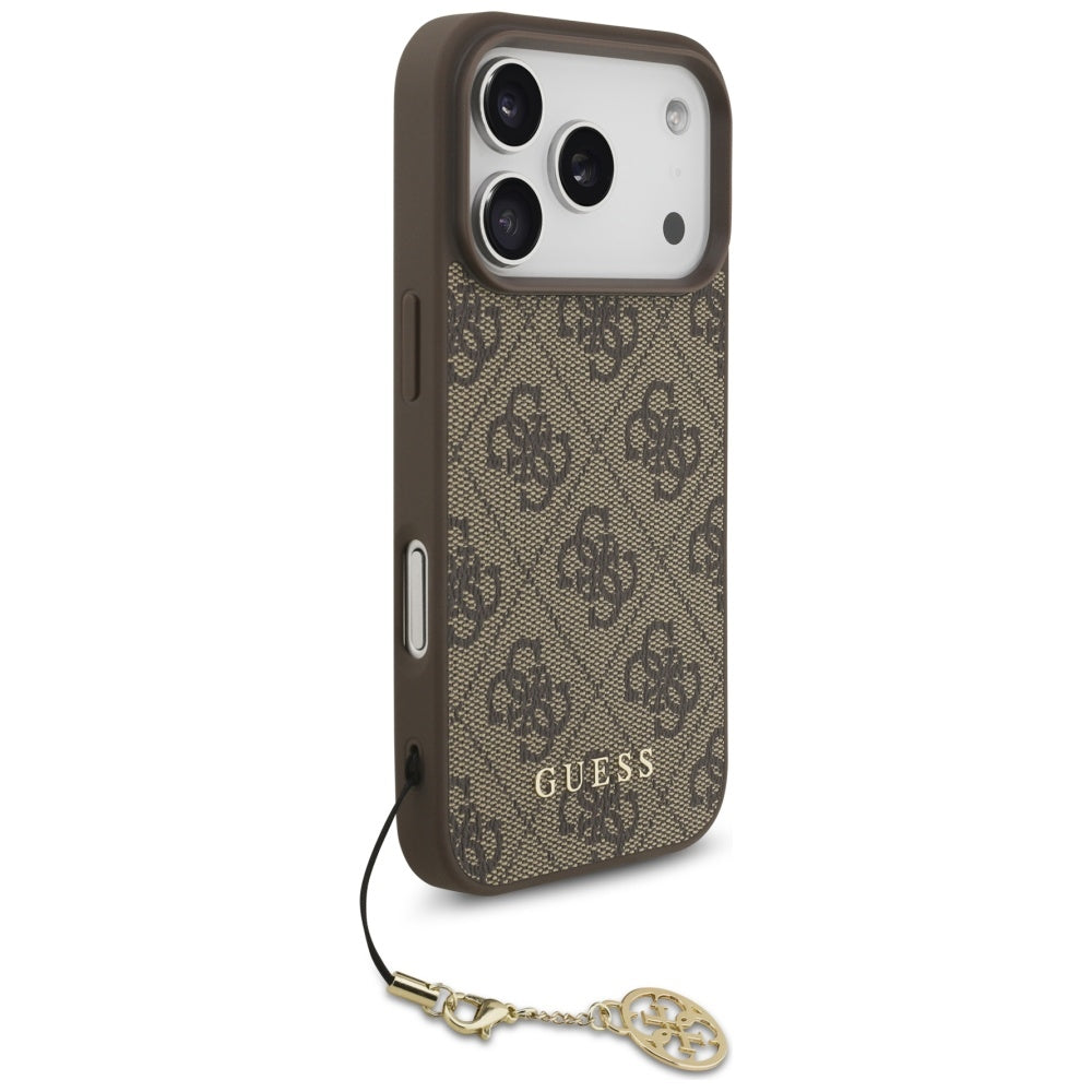 Handyhülle für iPhone 17 Pro, Guess 4G Charms Collection, Braun