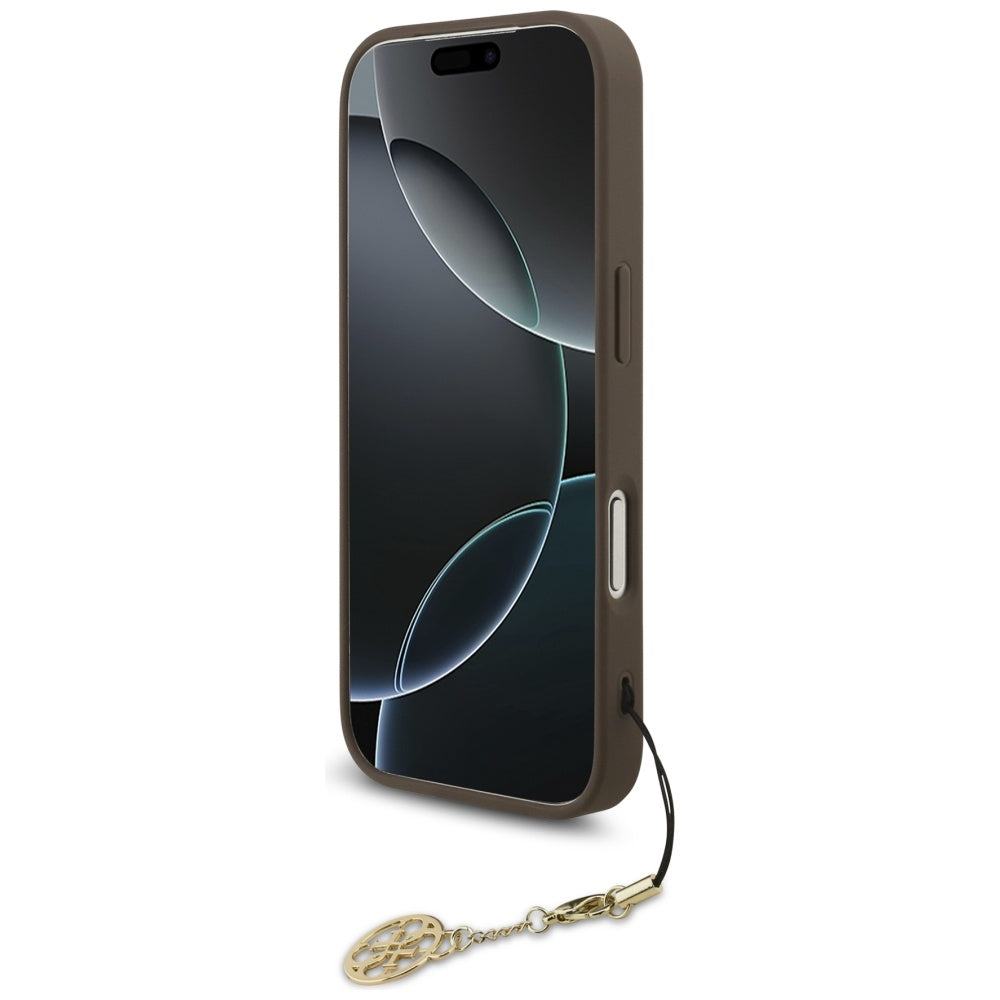 Handyhülle für iPhone 17 Pro, Guess 4G Charms Collection, Braun