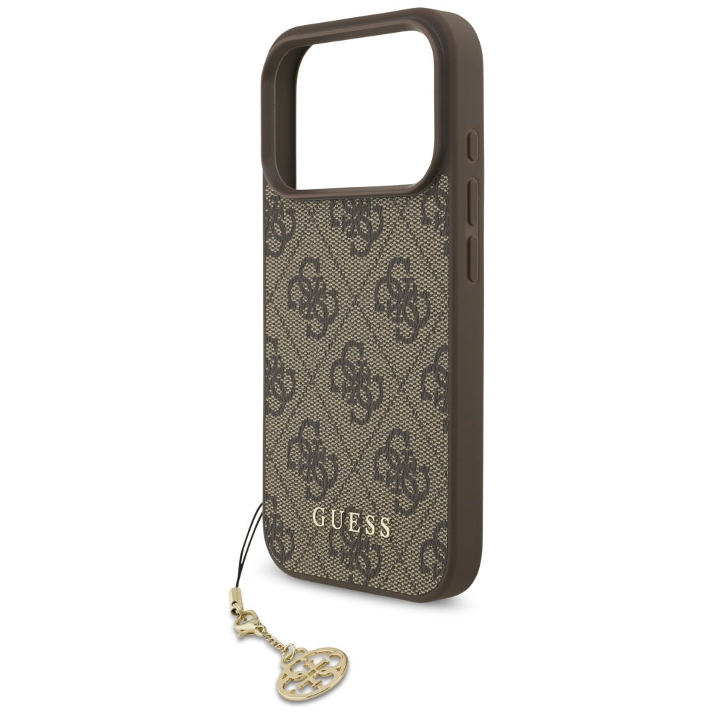 Handyhülle für iPhone 17 Pro, Guess 4G Charms Collection, Braun
