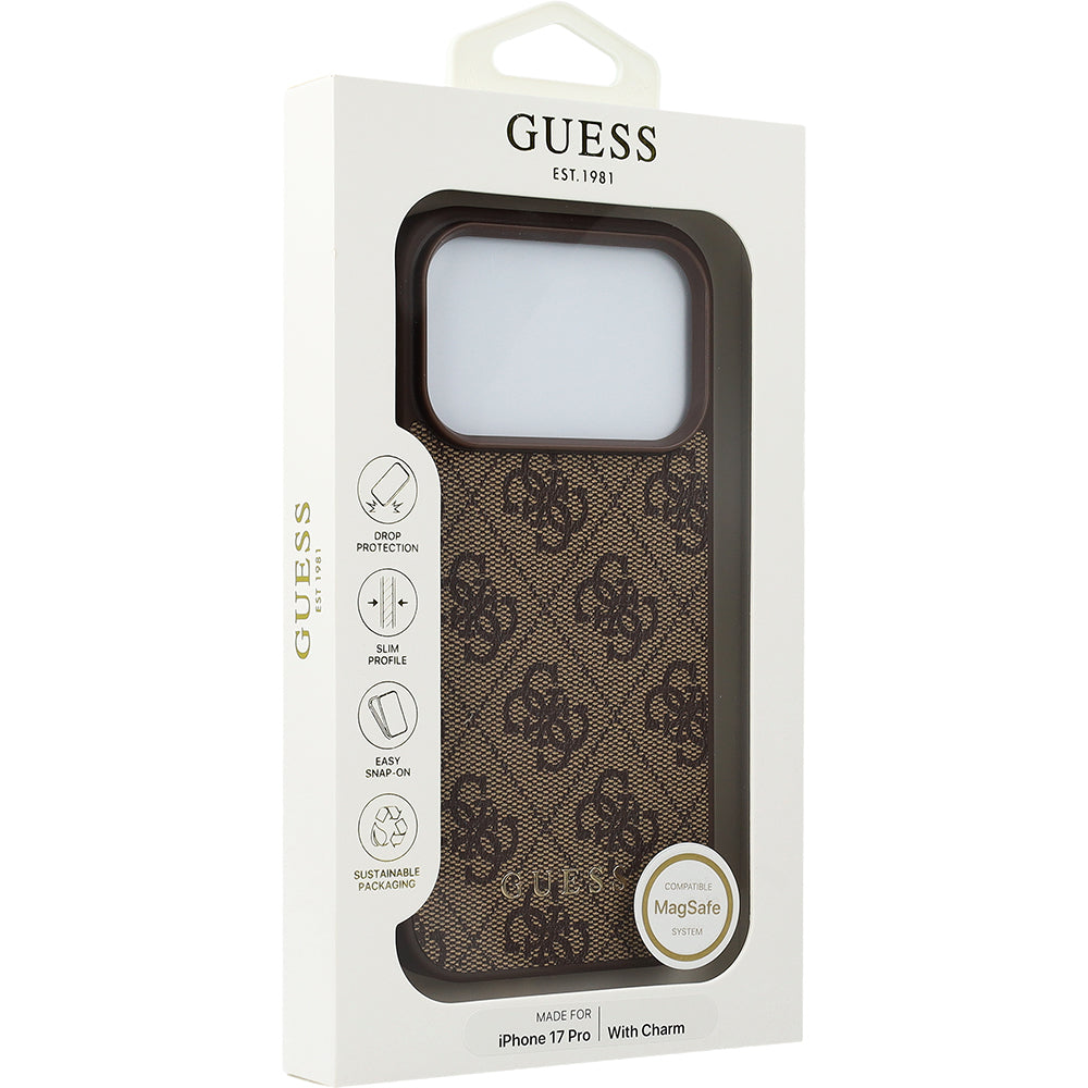Handyhülle für iPhone 17 Pro, Guess 4G Charms Collection, Braun