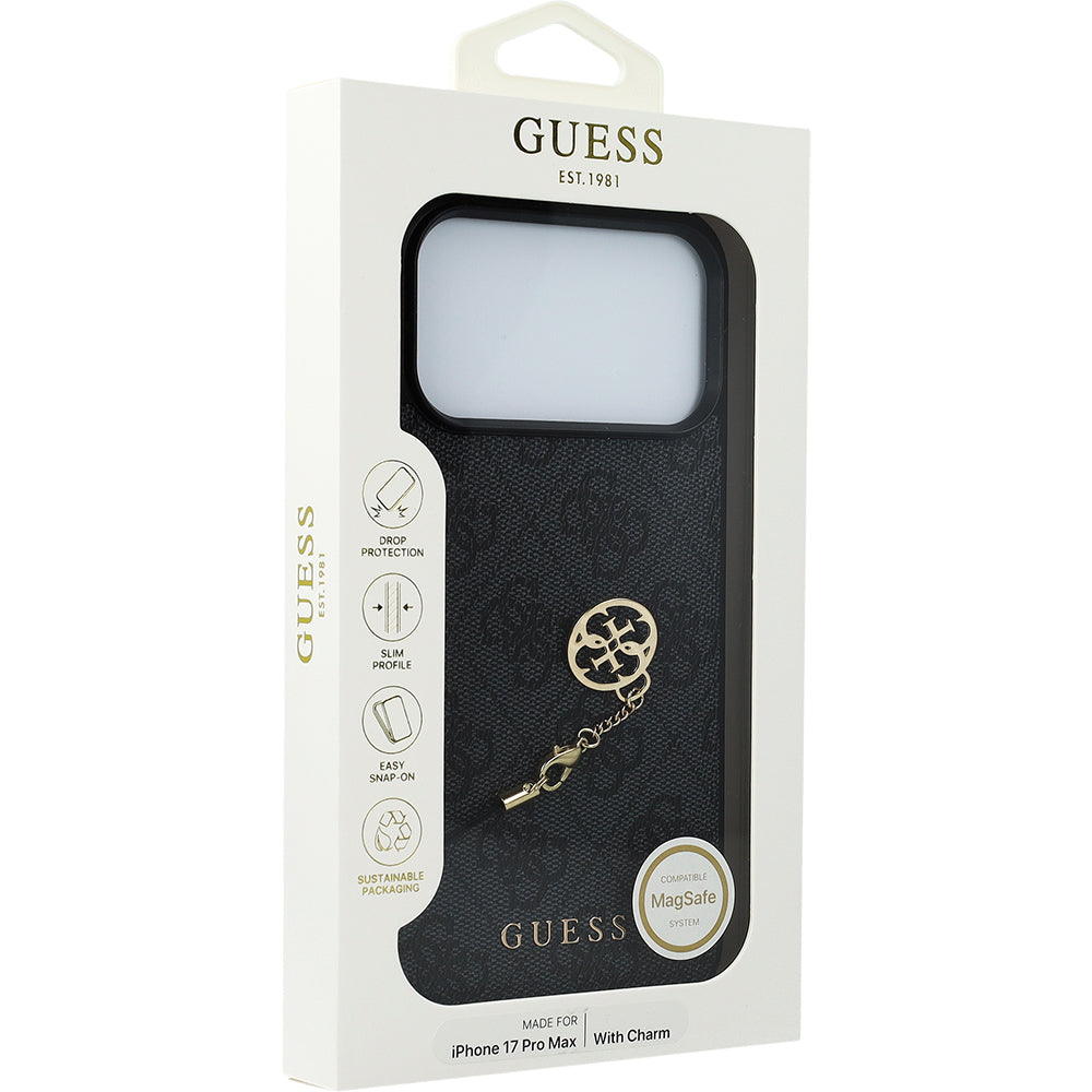 Handyhülle für iPhone 17 Pro Max, Guess 4G Charms Collection, Schwarz
