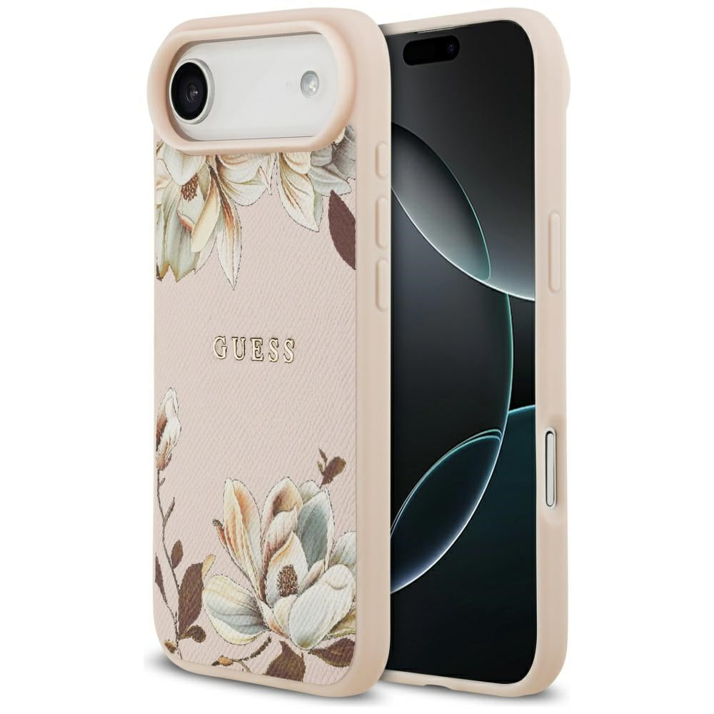 Handyhülle für iPhone Air, Guess Grained Flower Pattern mit MagSafe, Rosa mit floralem Muster