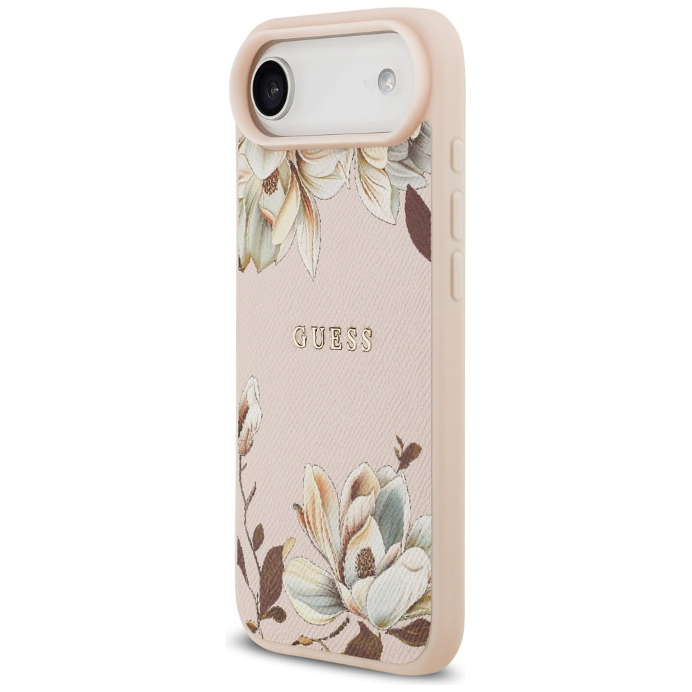 Handyhülle für iPhone Air, Guess Grained Flower Pattern mit MagSafe, Rosa mit floralem Muster