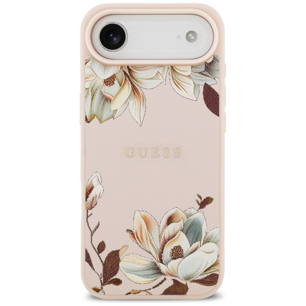 Handyhülle für iPhone Air, Guess Grained Flower Pattern mit MagSafe, Rosa mit floralem Muster